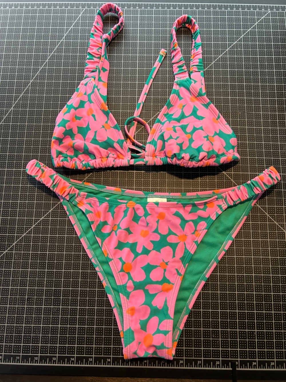 Wild Fable Bright Pink and Green Floral  Bikini